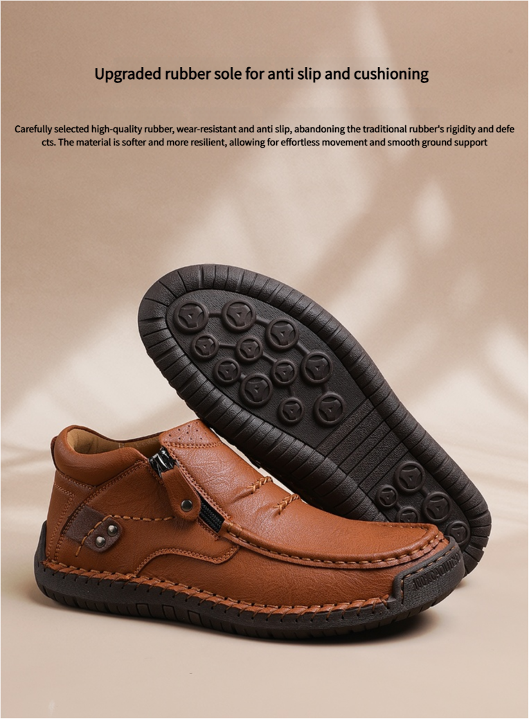 ⏰Limited Time Sale 50% OFF - Men’s Handmade Premium Leather Slip-On Driving Boots – Wide Toe, Arch Support